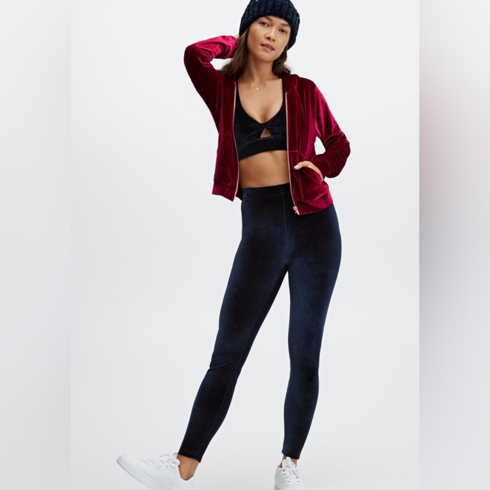 NWT Fabletics Donna Velour Athleisure Zip-Up Cherry Burst Hoodie Size XXS